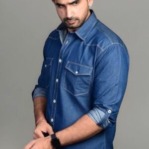 Men Slim Fit Solid Mandarin Collar Casual Shirt