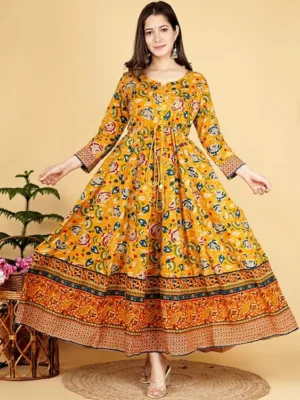 Hustiger Women Rayon Printed Anarkali Kurti| Printed Gown
