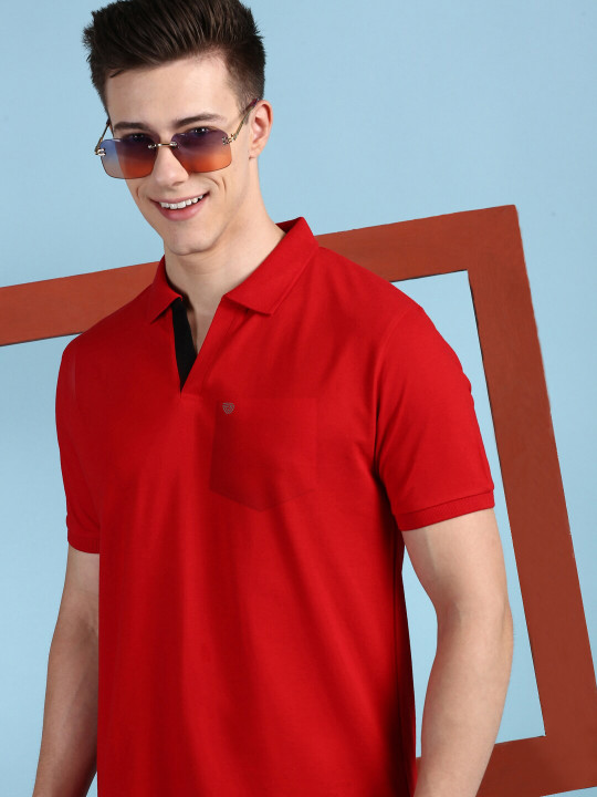 Men Solid Zip Neck Polyester T-Shirt